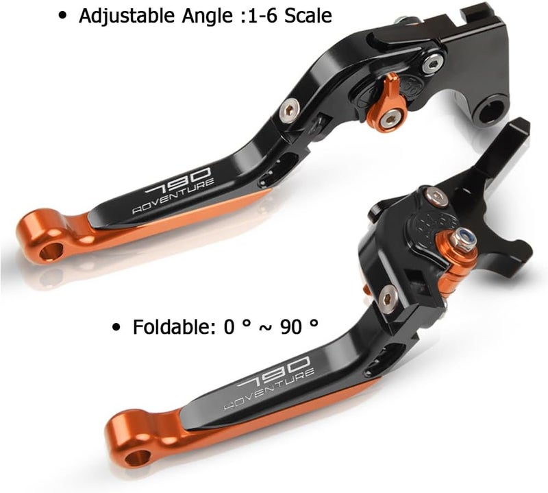 FREAXLL 790 Adv Motocycle Brake Clutch Levers Set Foldable CNC Brake Levers Extendable for 790 Adventure/R/S 2019 - Black/Orange - Image 4